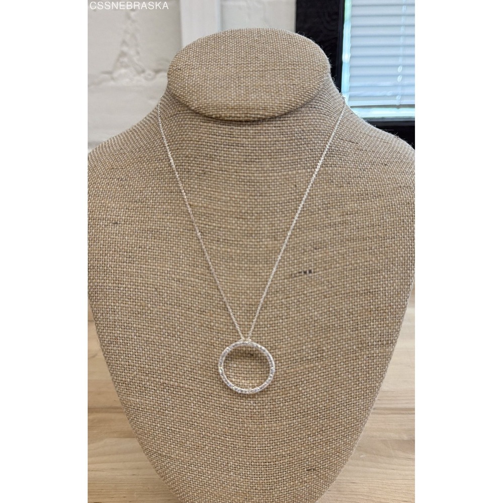 Sterling Silver 925 Clear CZ Open Circle Pendant Necklace 18" Italy‎ - Picture 2 of 6